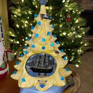 Yellow Pirate Minions Ceramic Christmas Tree with Blue Light
